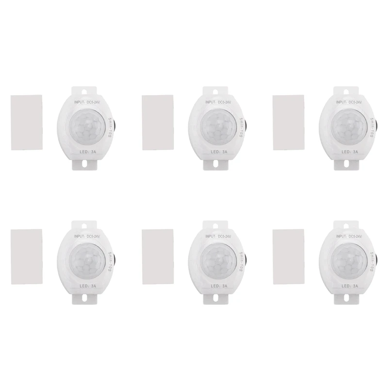 6X PIR Infrared Motion Sensor Detector DC5-24V Auto On Off Timer Switch LED Light Body PIR Motion Sensor Lamp(White)