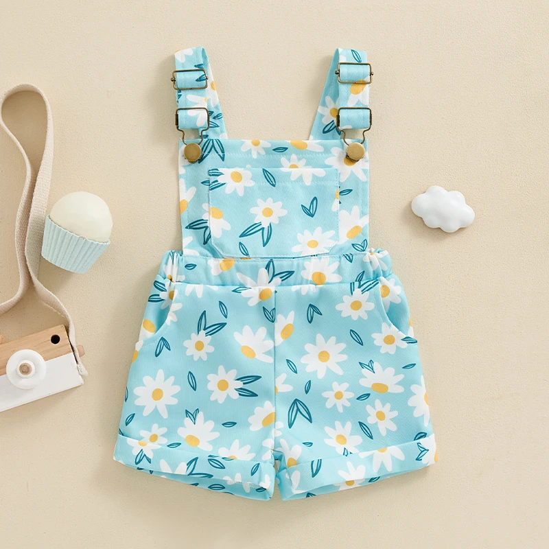 

Suefunskry Little Girls Suspender Jumpsuits Floral Print Pocket Front Sleeveless Overalls Shorts