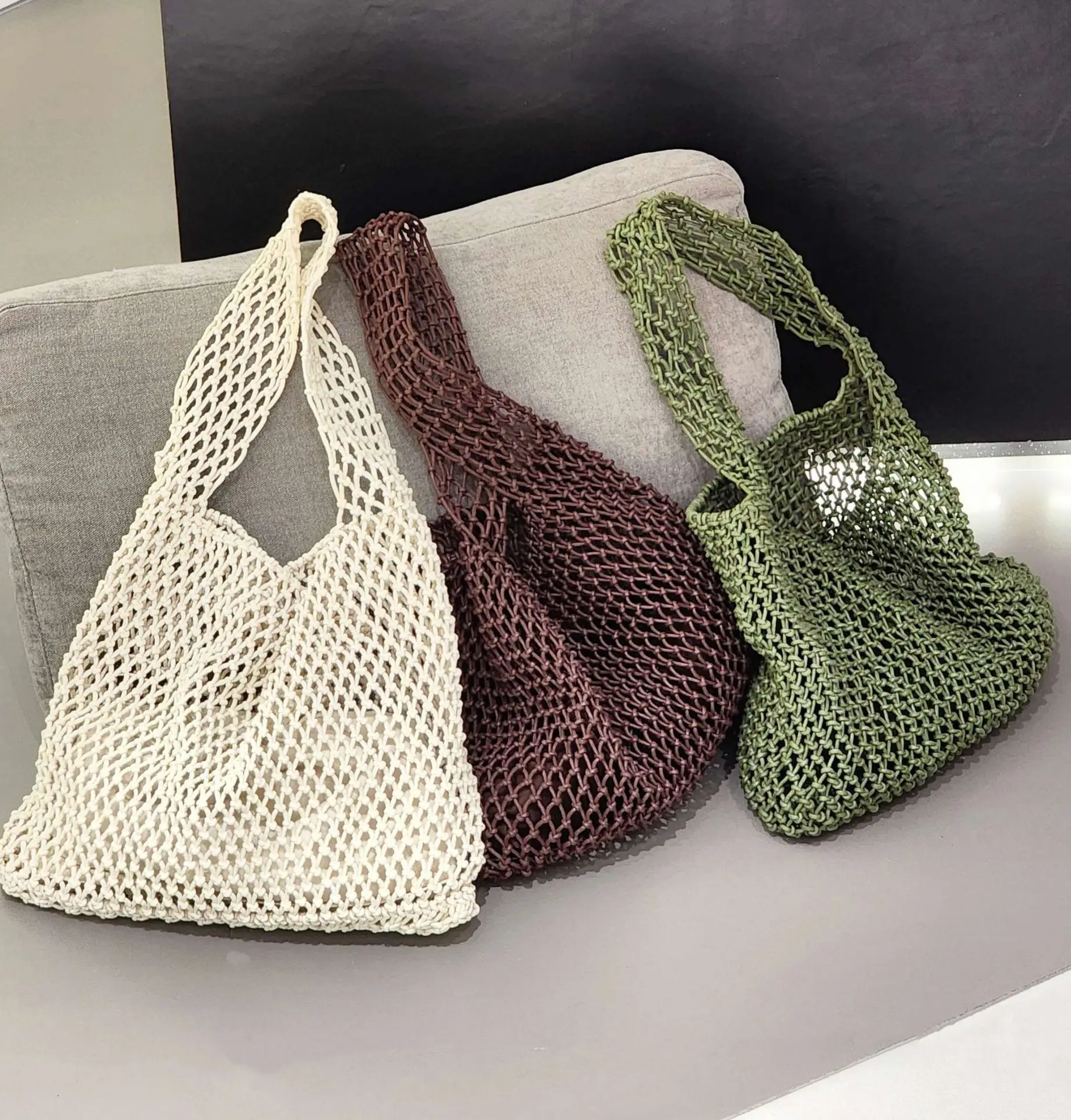 Summer New Niche Design Lazy Style Wax Rope Net Bag Women