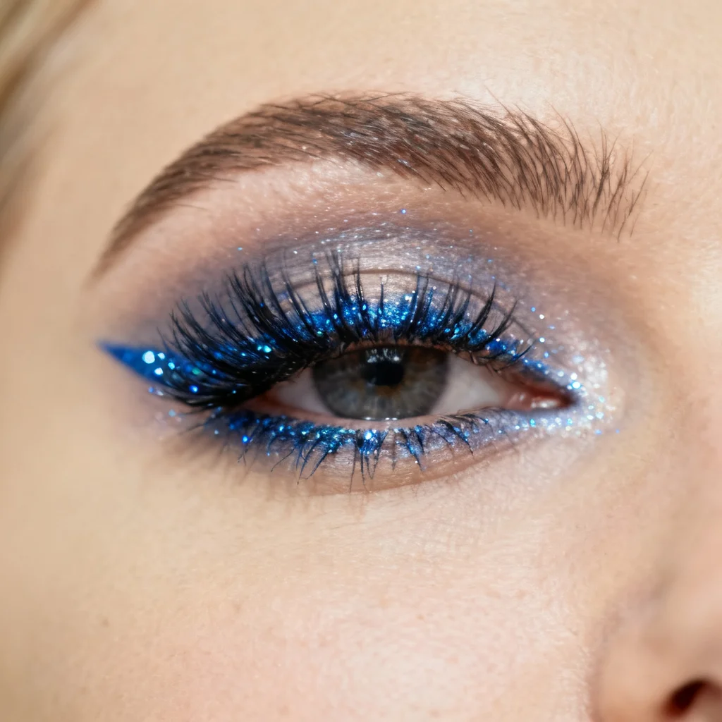 接着剤不要のアイライナーとつけまつげステッカーセット – ラインストーンブルー、ディープパープル、chのグリッターつけまつげ4組