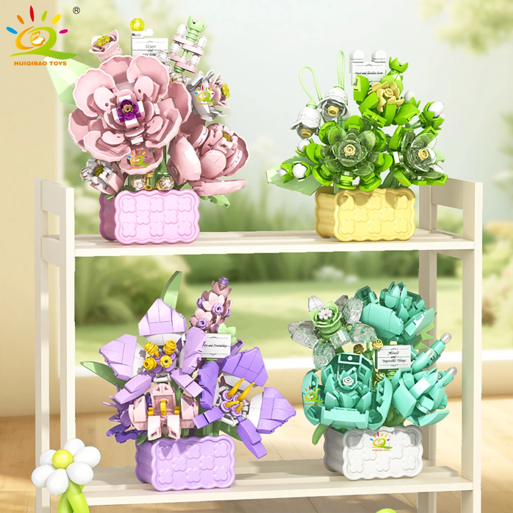 HUIQIBAO MOC Mini Blume mit Vase Modell Micro Baustein Ewiger Blumenstrauß Home Schreibtisch Schreibtisch Pflanze Dekor Ziegel Mädchen Kinder Spielzeug – Detail 4