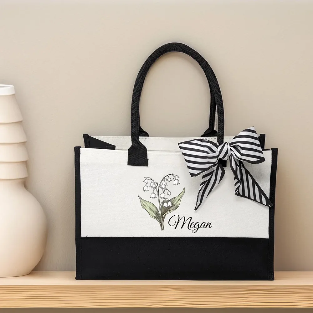 

Персонализированная холщовая большая сумка с цветком месяца рождения, девичник, сувенир для подружки невесты, подарок на день рождения для мамы, лучшие друзья, праздничный подарок