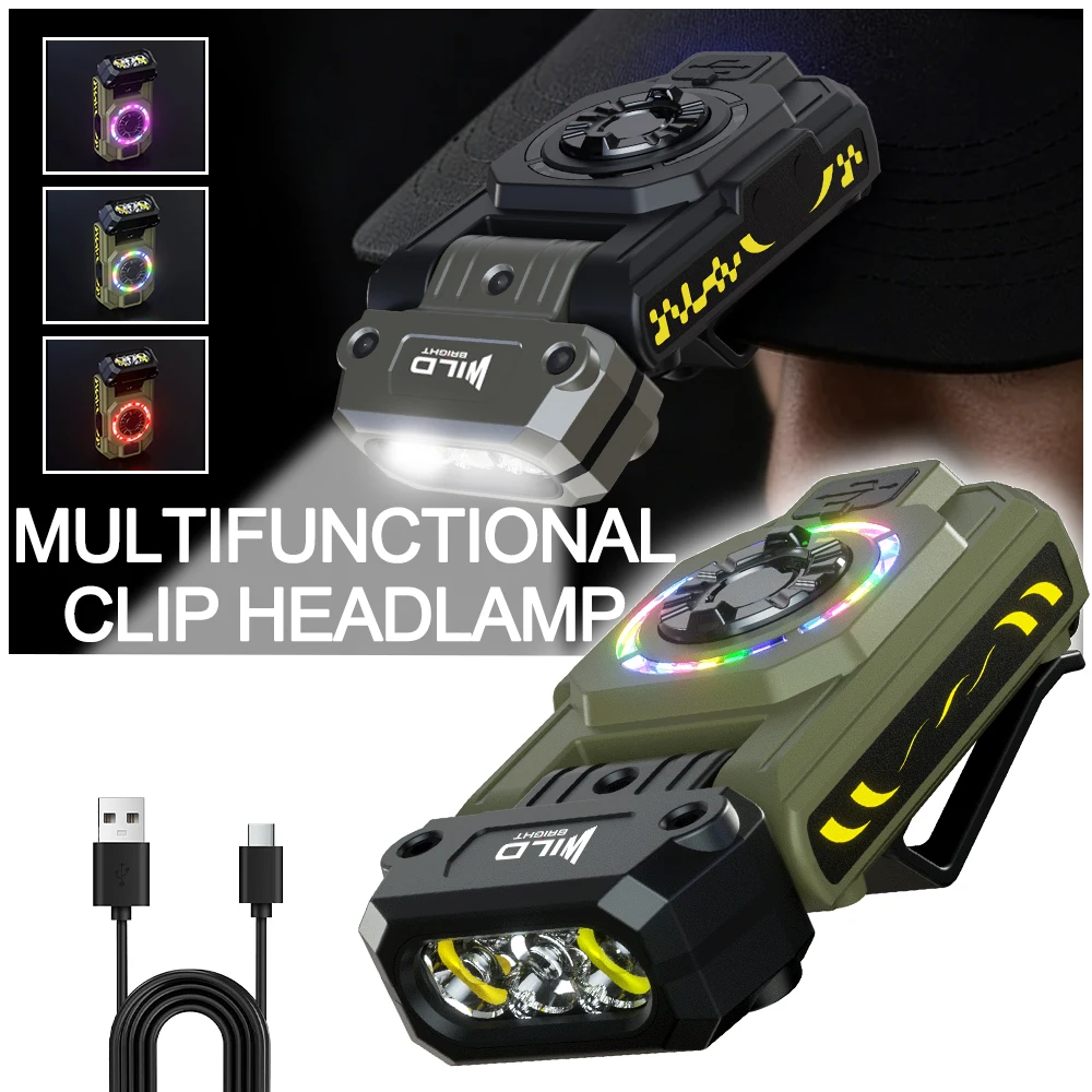 Hands-Free Rechargeable Clip Light, Portable Work Lamp with 4 Colors, 3 Brightness, Magnet base, USB Charging For Repair,Outdoor