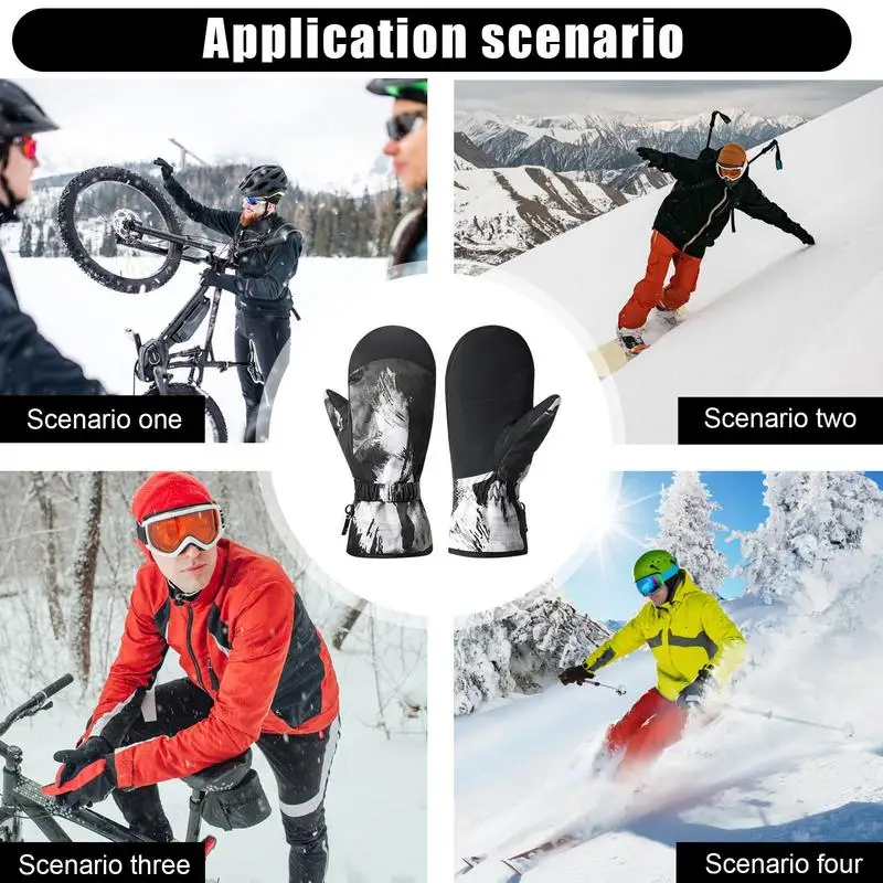 Ski Gloves Waterproof Winter Gloves Graffiti Pattern Snowmobile Mittens Thermal Ski Gloves Thickened Snow Gloves For Men Women