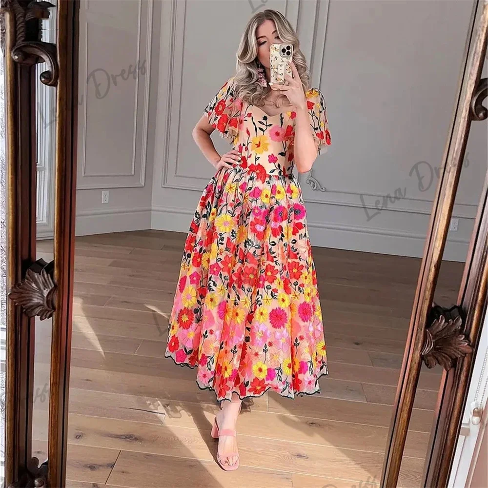 

Lena-2024 Women's Flower Embroidered Lace Dress Sweetheart Neckline Elegant Party Dress Vestidos De Fiesta Para Mujer