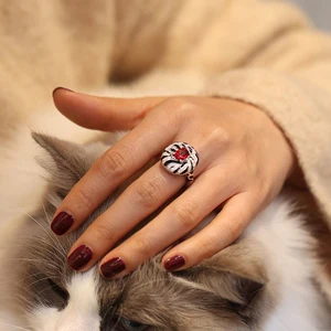 Foydjew 2023 Neuer moderner Trend Retro Zebra Ruby Ruby Sets von europäischen amerikanischen Schmuck Mode -Leoparden -Ohrringe Ringe 8 Hauptverkäufe Zebra -Set - №5