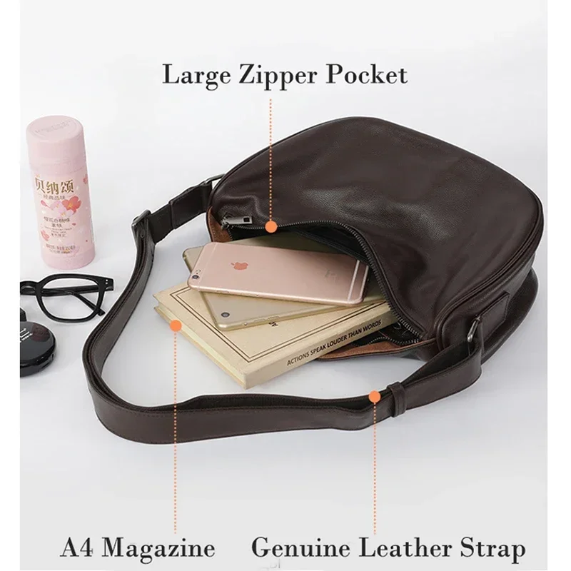 2023 New Trend Leather Women Hobo Shoulder Bag High Quality Cowhide Female Crossbody Bag Solid Messenger Sling Bag