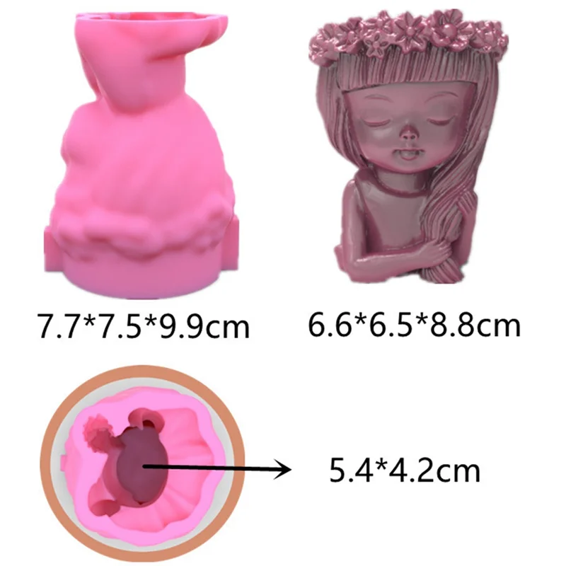 Molde de silicone a44tsilicone 3d, molde para vaso de flores de menina, faça você mesmo, artesanato artesanal, vela de gesso, cristal, resina epóxi, molde para decorações