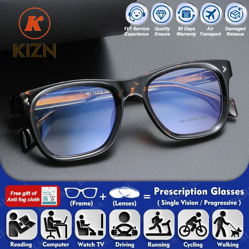 

KIZN (M) Men Retro Square Frame Design Myopia Prescription Glasses Business Anti Blue Ray Photochromic Progressive Eyeglasses
