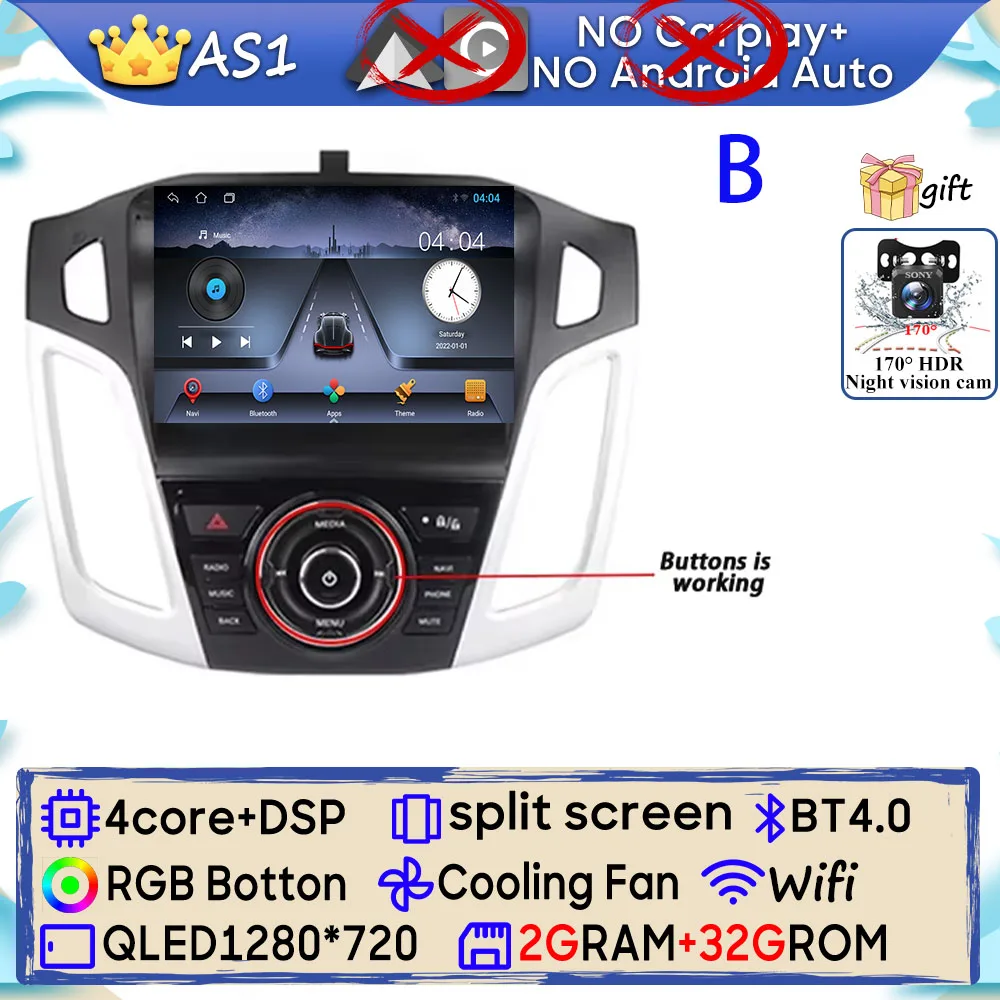 Android 15 Autoradio Voor Ford Focus 3 Mk 3 2011 2012 2013 2014 2015-2019 GPS Navigatie Android Auto Carplay Wifi Stereo Geen 2din