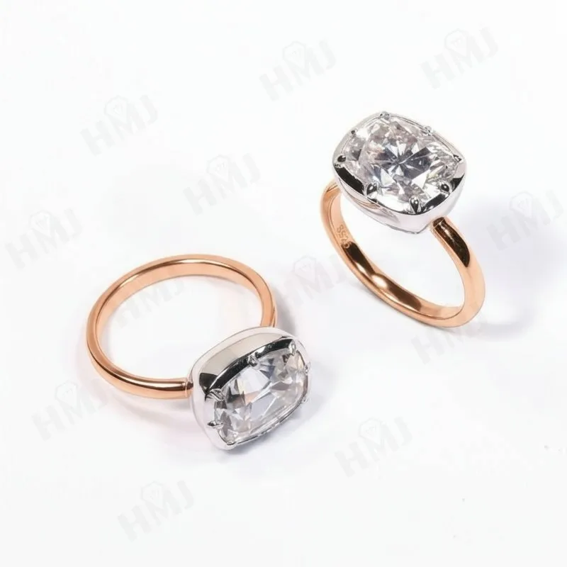 Anillos personalizados 5CT D Color hielo triturado o cojín de corte europeo diamante moissanita S925 10K 14K 18K fiesta de compromiso boda