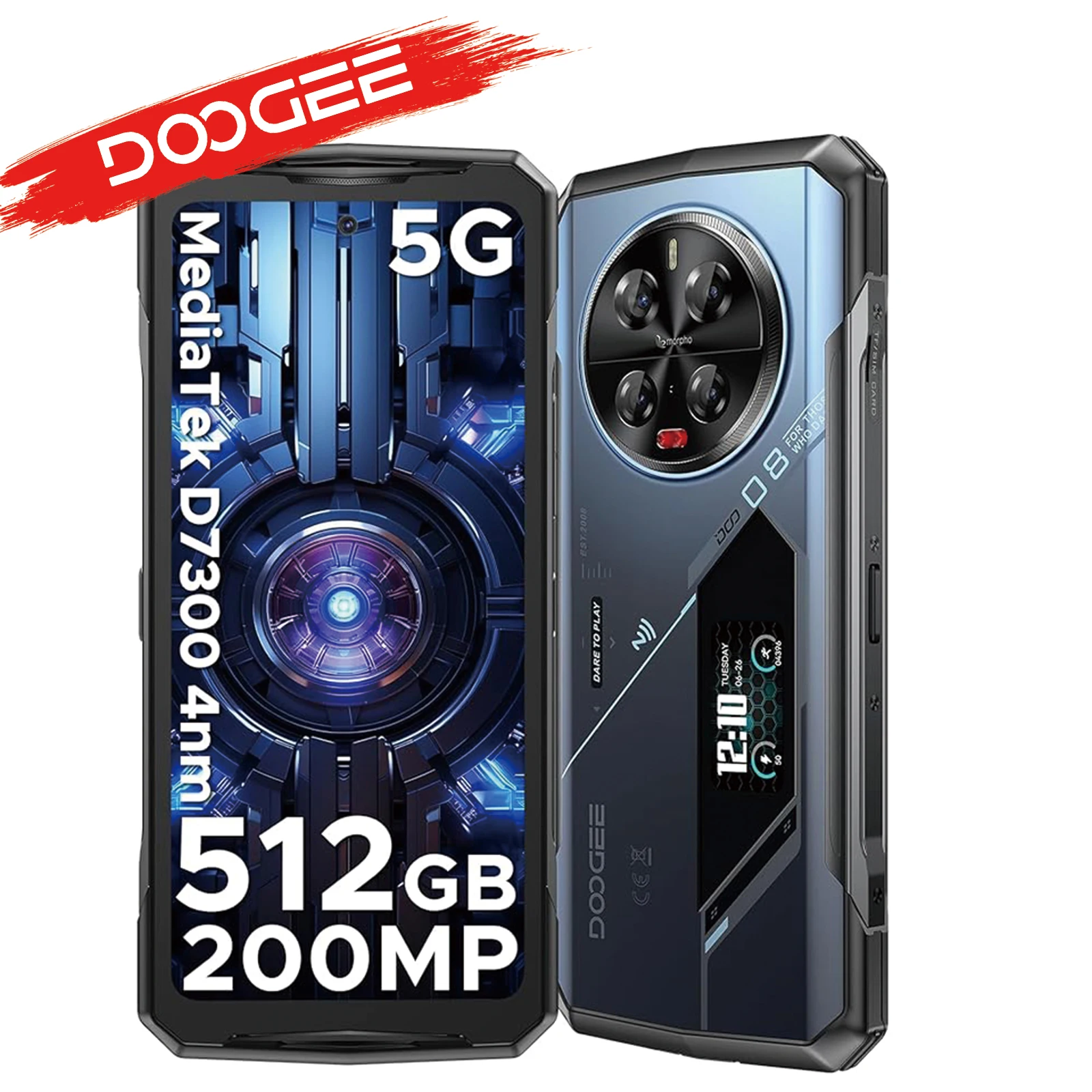 Téléphone robuste DOOGEE V40 Pro 5G caméra IA 200MP 36 Go RAM 512 Go stockage téléphone de jeu Dimensity 7300, batterie 8680