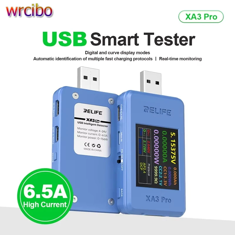 

Умный USB-тестер RELIFE XA3 Pro с поддержкой PD/QC2.0/QC3.0, быстрой зарядки, 6,5 А, сильноточный тестер, используемый для ремонта мобильных телефонов