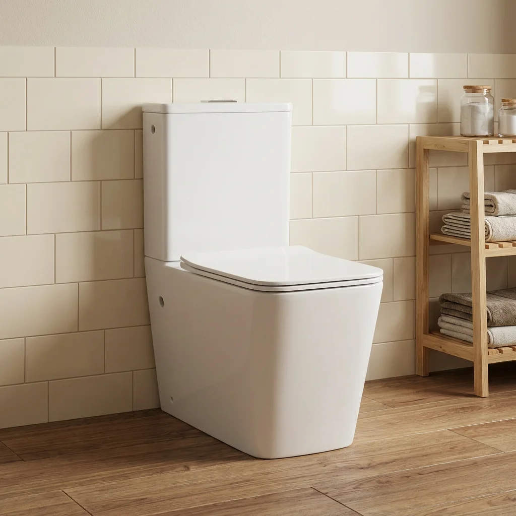 Luxury White Ceramic Floor-Mounted Two-Piece Toilet, Modern Styling, Easy-Clean Surface, P-Trap Structure