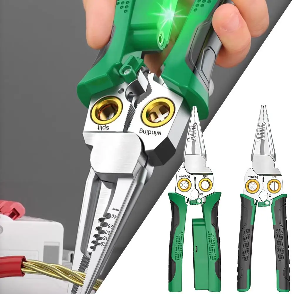 Multi Functional 8-in-1 Stainless Steel Wire Stripping Pliers For Electricians Voltage Measuring Shears And Wire Clamps