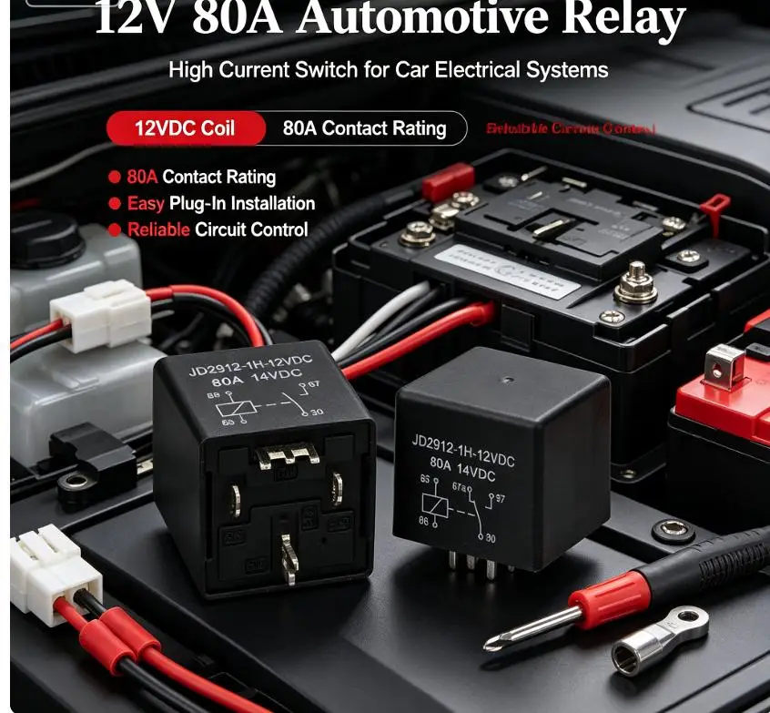 Universal Car Relay 12VDC 80A 4P 5P Sharp Pin for 24V Vehicle Headlight Welded Conversion Retrofit