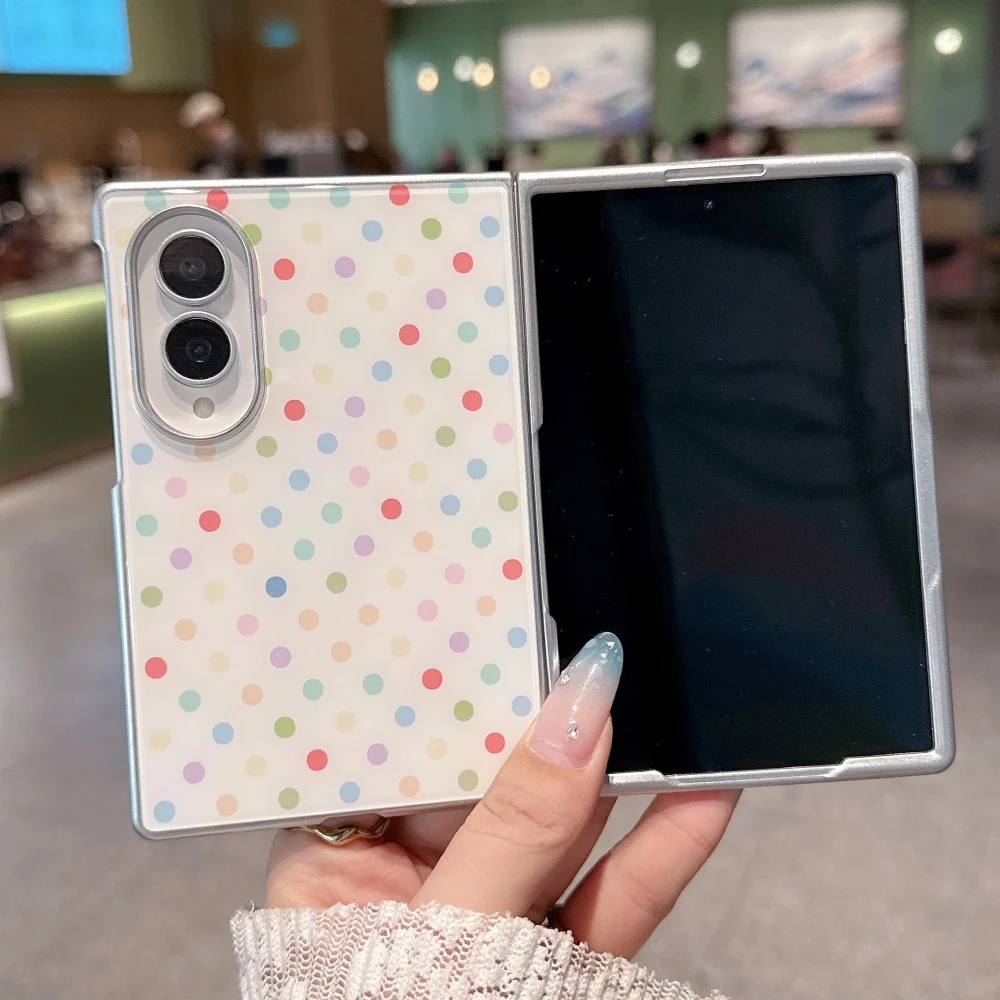 Korean Colorful Polka Dot Glass Phone Case For Samsung Galaxy Z Fold 8 Ultra Fold7 Fold6 Slim Protection Shockproof Bumper Cover