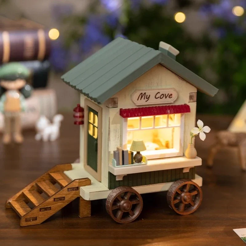 

Wooden house strange stable mood micro ornament hole board children's room shoe cabinet atmosphere night light