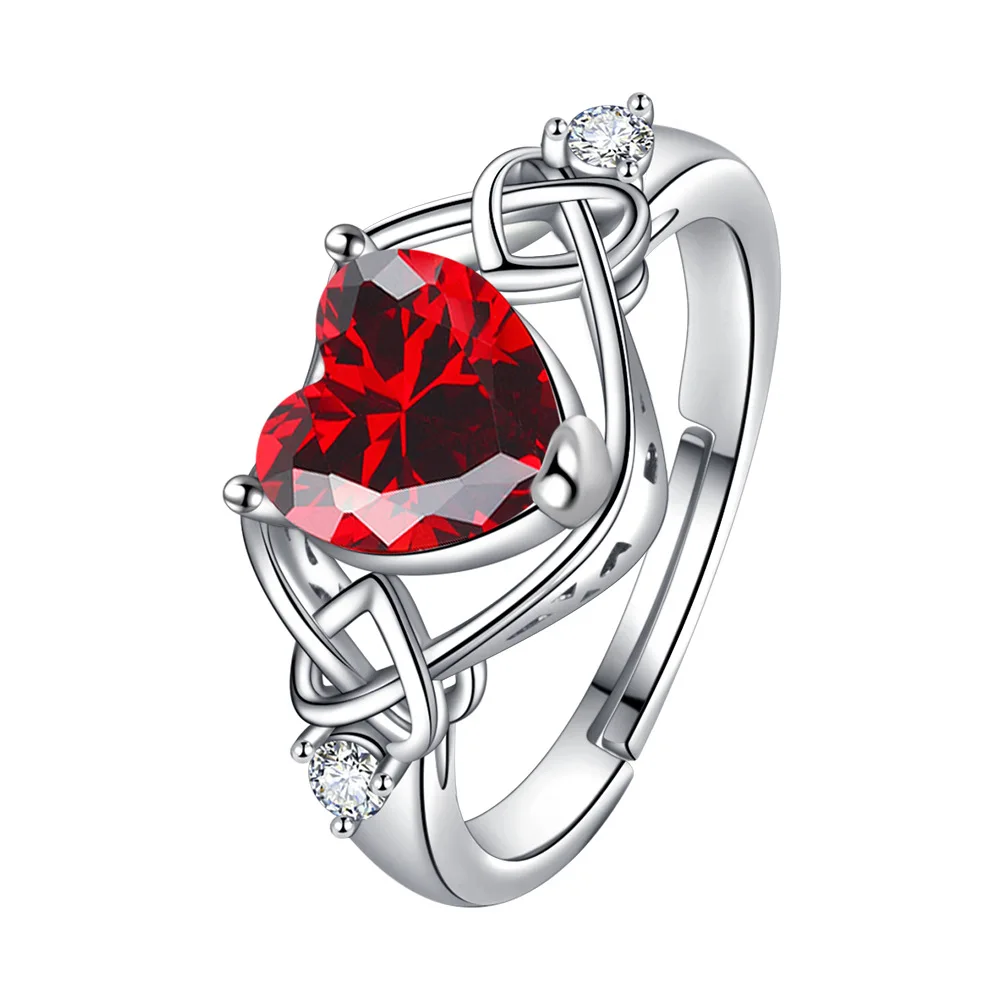 Charm 925 Sterling Silver Luxury Red Heart Zircon Ring Women's Fashion Wedding Party Favor Jewelry view 2