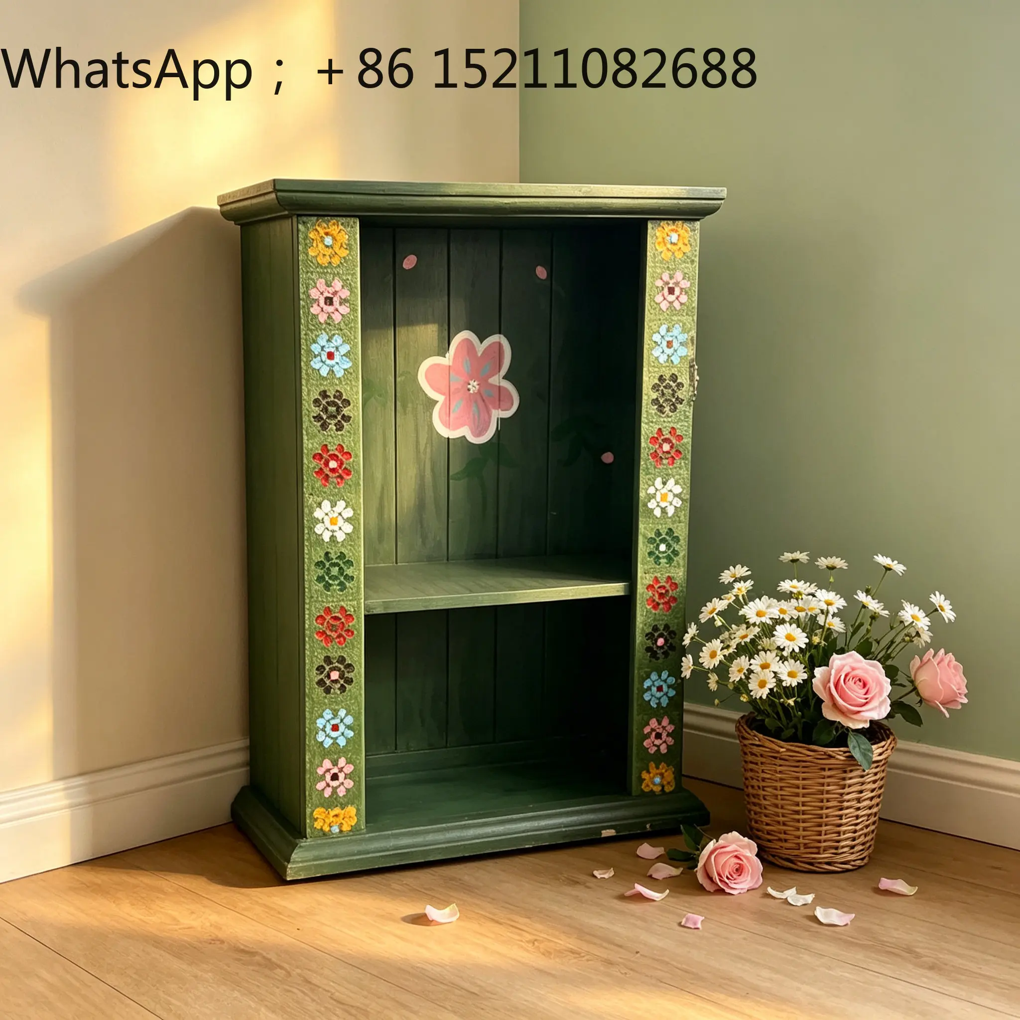 LLY retro wooden hand-painted green wall cabinet retro style storage box can be hung on the wall