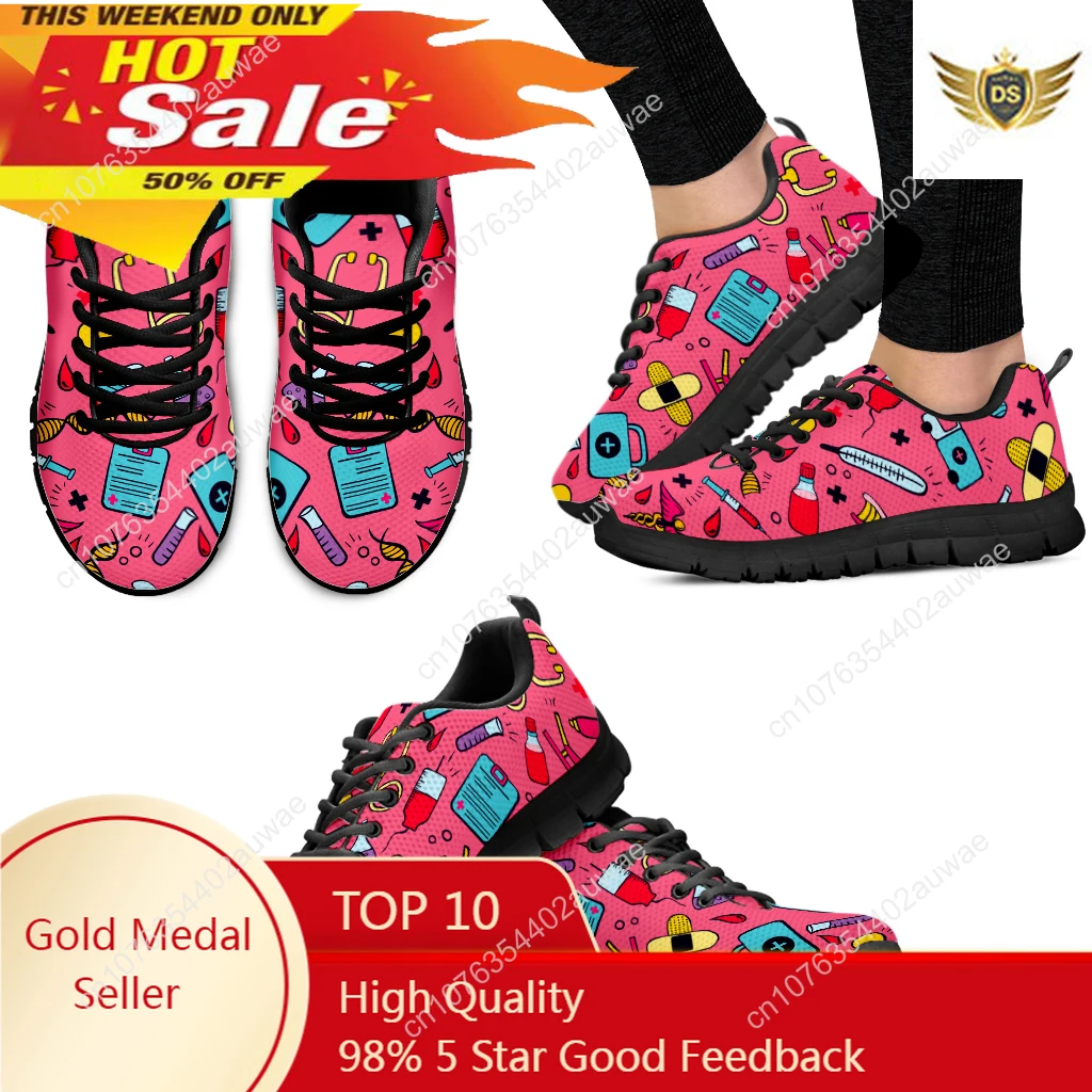 Dark Pink First Aid Medical Printing Lightweight Outdoor Sneakers Nurse Medical Shoes Casaul Sneakers Zapatos Mujer