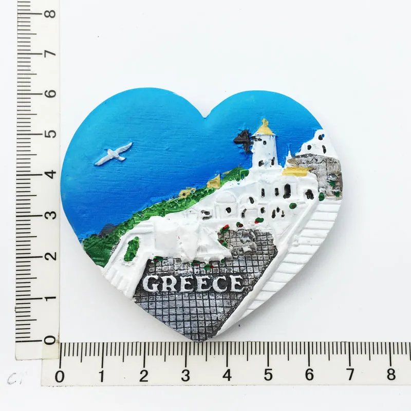 Heart shaped Santorini Island Fridge Magnet Cultural Landscape Tourism Souvenir Resin Decorative Message Sticker Crafts