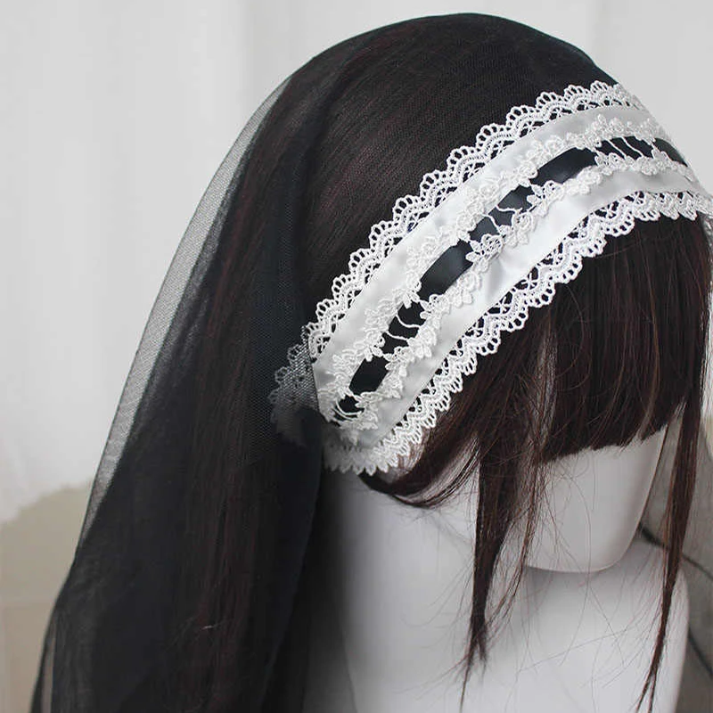 

Girl Black Veil Headpiece Halloween Black Nun's Hat Gothic Lolita Halloween Carnival Party Role Cosplay Play Headscarf New