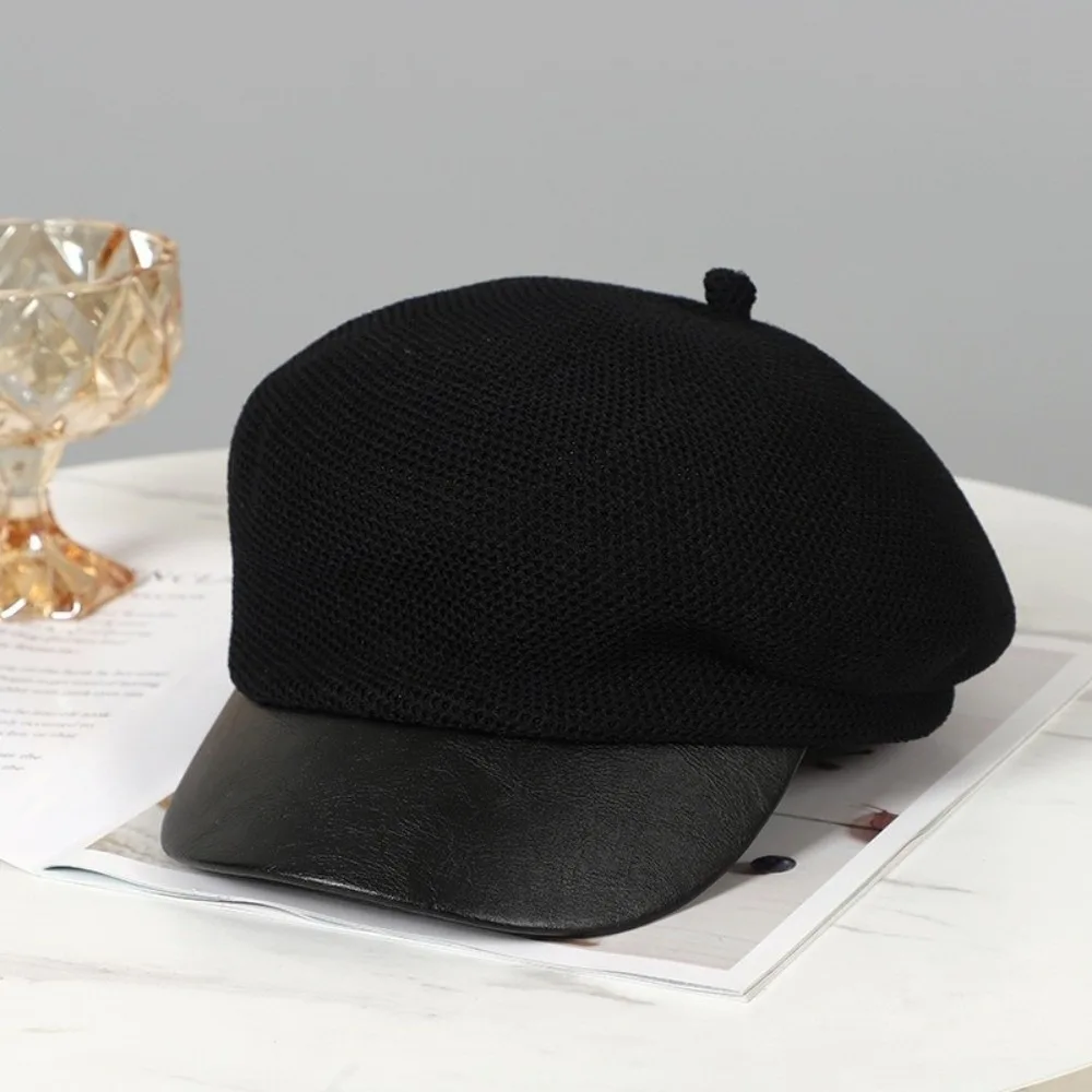 

Vintage Korean Hollow Knitted Beret Thin Breathable Painter Berets Versatile Y2k Beanie Cap Summer and Autumn