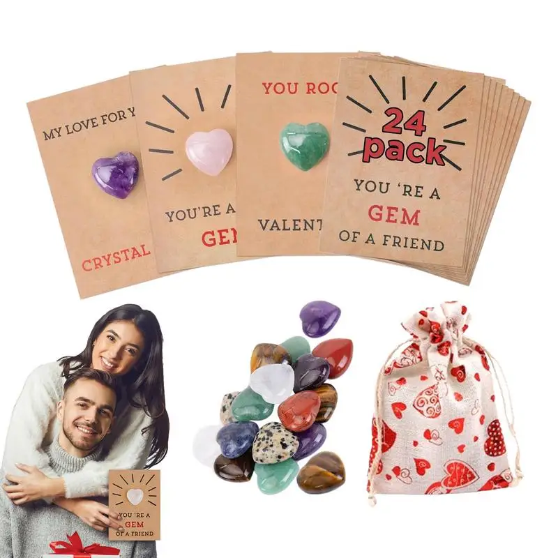 

Valentines Card With Heart Crystals 24 Pack Children's Valentine Day Exchange Cards With Heart-Shape Stones Valentines Day Cards