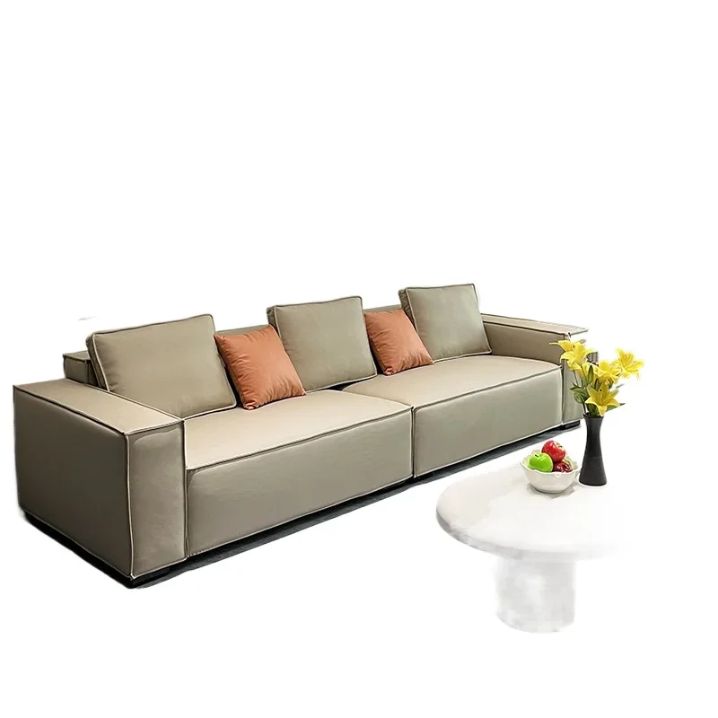 

Italian minimalist small apartment leather sofa modern living room straight row technology cloth single seat