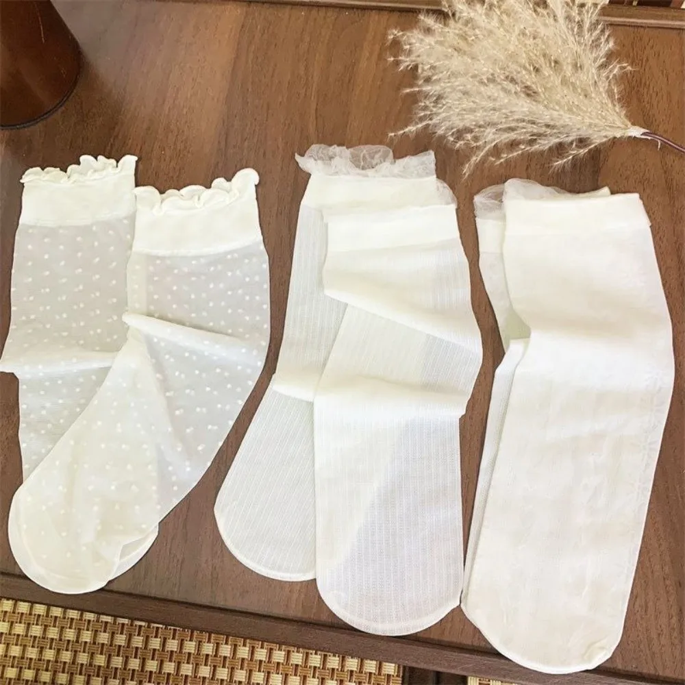 

Sweet Ruffled Edge Lace Transparent Socks Breathable Ice Silk Mesh Thin Socks Lolita Summer Ultra-Thin Socks Girls
