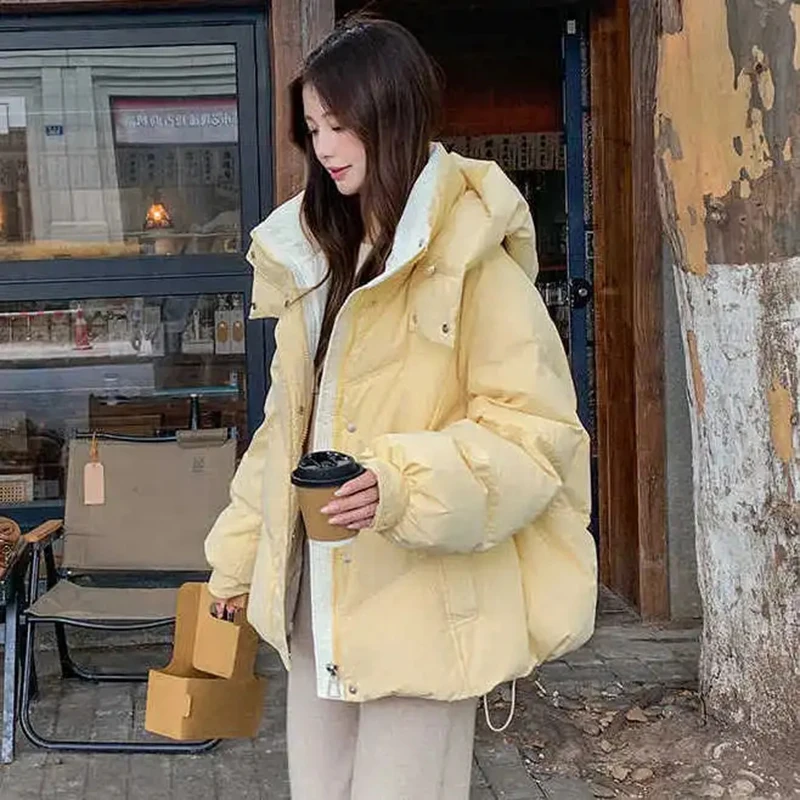 المرأة الشتاء مقنعين أسفل سترة قطن الكورية الشارع الشهير سترة دافئة معطف قصير ملابس خارجية معطف الخبز للسيدات 2026