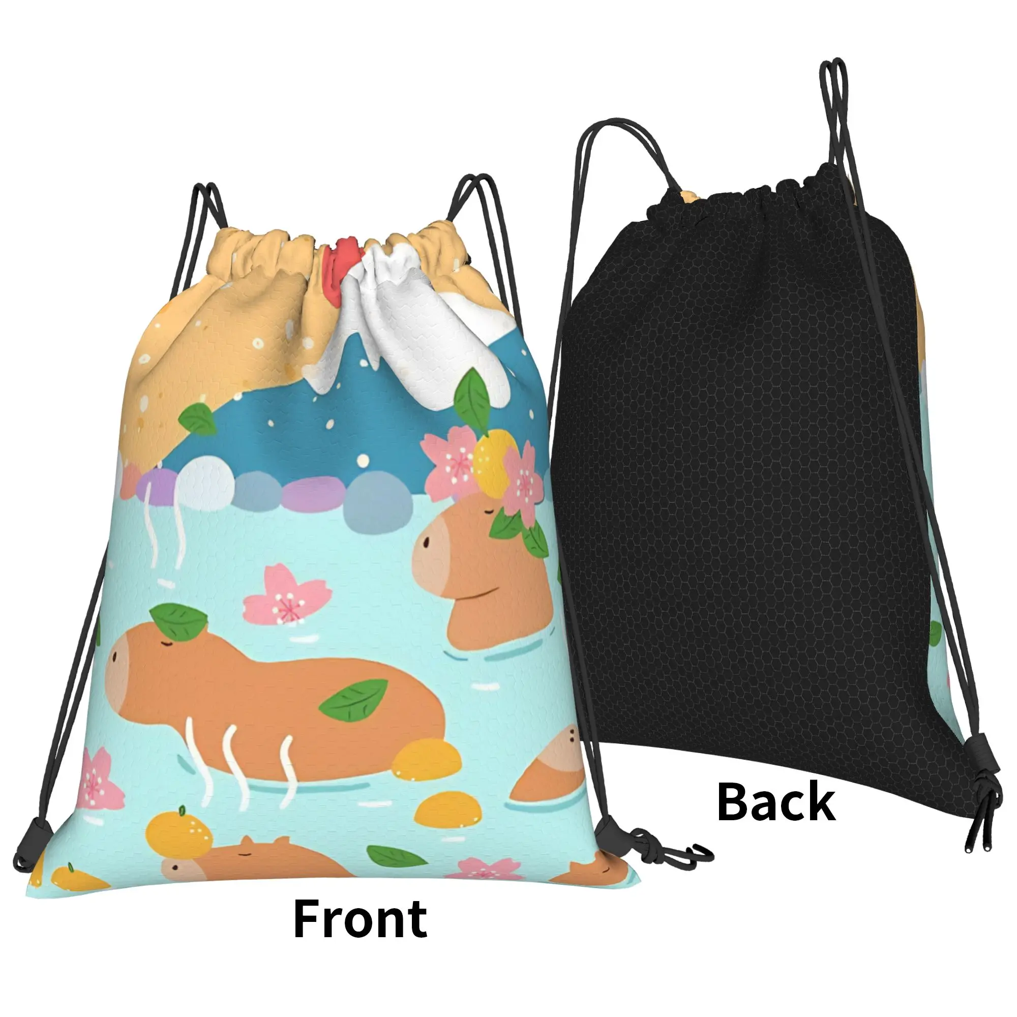 Capybara Hot Spring Portable Hiking Riding Gym Drawstring Storage Sporty Backpacks