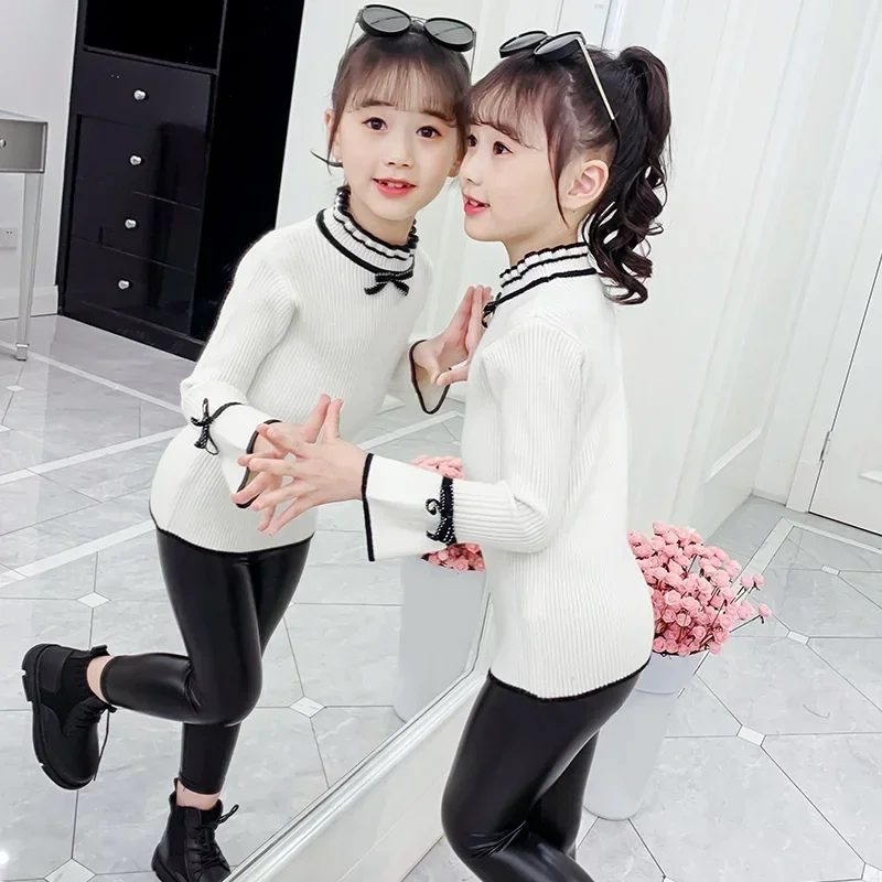 Children Clothes Spring Fall Winter Long Sleeve Toddler Teen School Big Girls Sweater Tops Ruffles Kids Pullover Sweaters JW4392