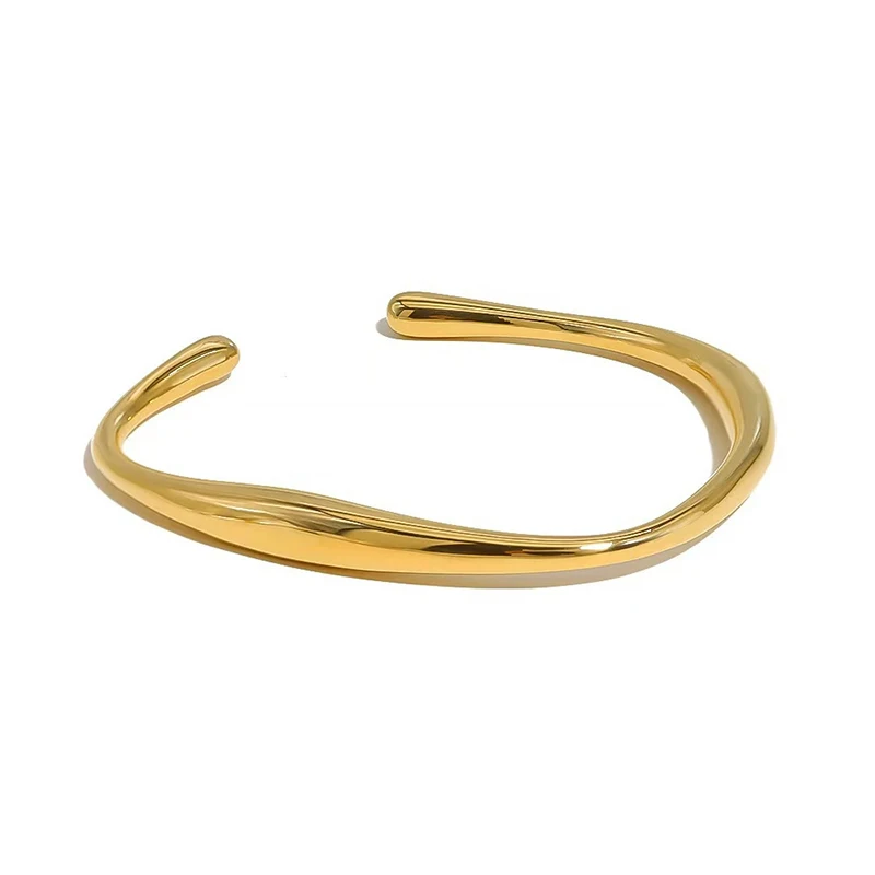 Stainless Steel Wrist Bracelet Metal Smooth Bangle for Women Gold Color Minimalist Statement Prevent Allergies Luxury Jewelry