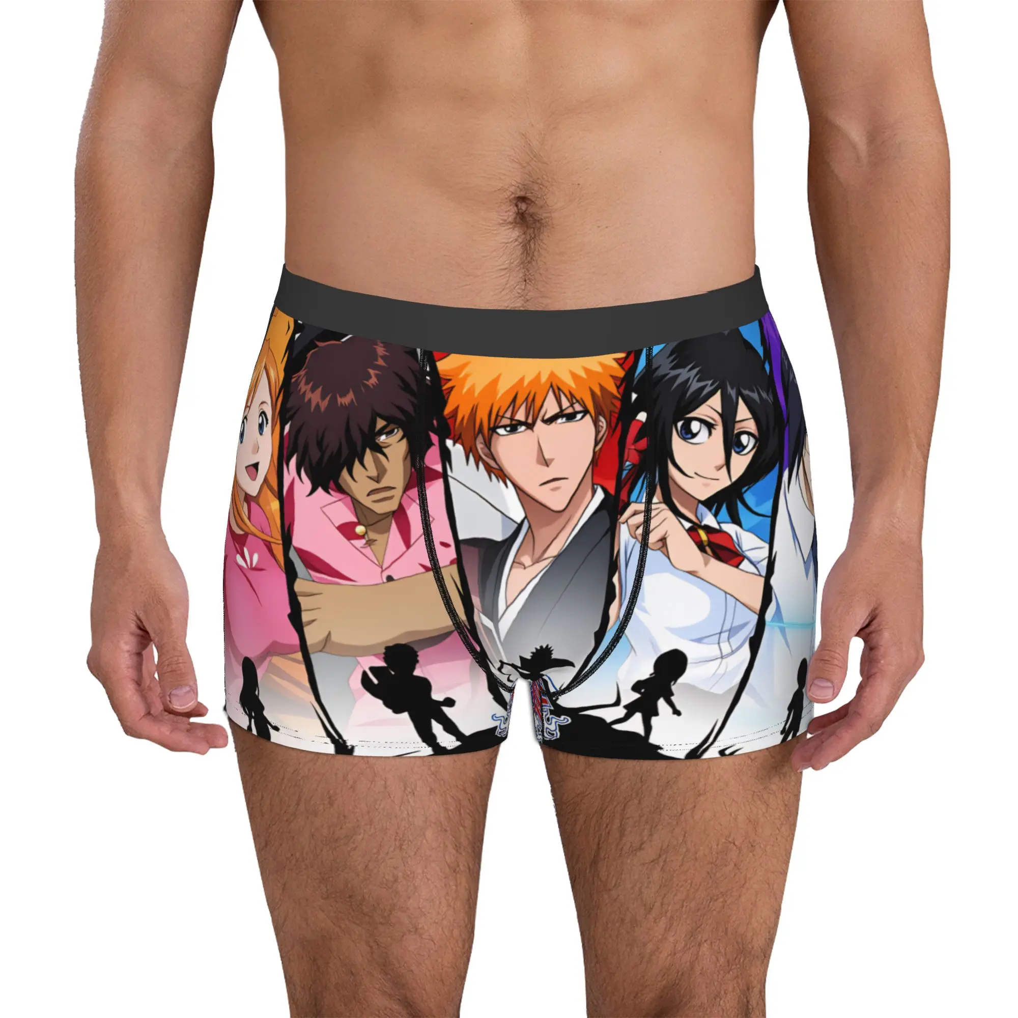 Cuecas Boxer Masculinas Divertidas e Respiráveis com Estampas de Kon Bleach Orihime Inoue Ichigo Kurosaki Rukia Kuchiki