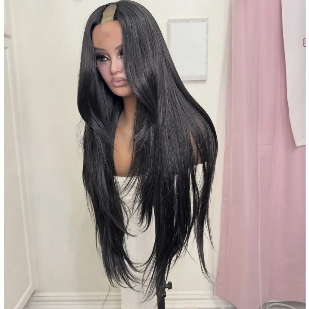 Brasilianisches Remy-Haar, klebefreie 1x4-Mittelteil-Perücke, Echthaar, 30 Zoll lang, seidig glatt, einfach zu tragen mit Clips, vollständig maschinell hergestellt – Detail 3