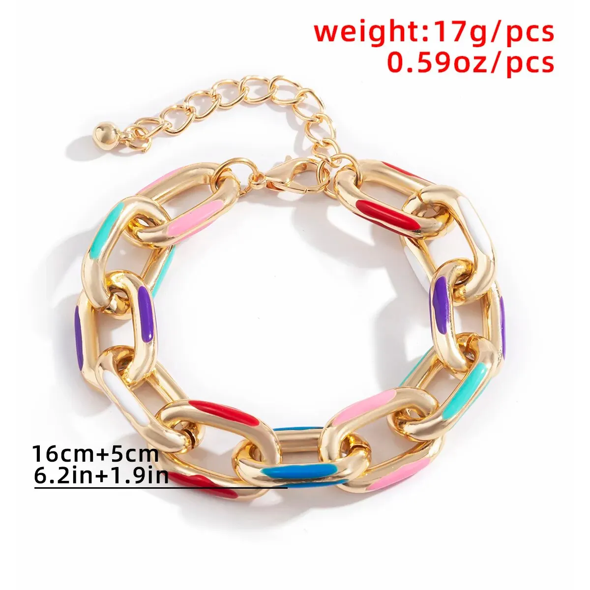 Hip Hop Punk Colorful Oil Drip Chain Bracelet for Women Goth Chunky Thick Lock Charm Bangles Grunge Jewelry Steampunk Men Gift