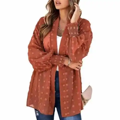 

Women's Casual Color Chiffon Dot Coat Jacquard Loose Fit Long Sve Faion Urban Sle Inner Wear Universal Design