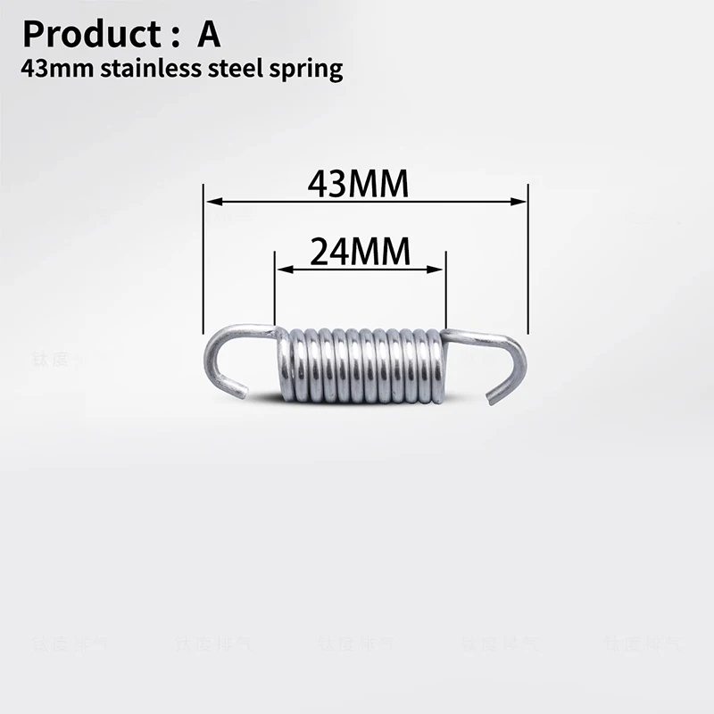 Uitlaatveerhaken 43 mm-85 mm voor motorfietsen, roestvrijstalen constructie, draaibare uitlaat met middenverbindingsbuis aan de voorkant