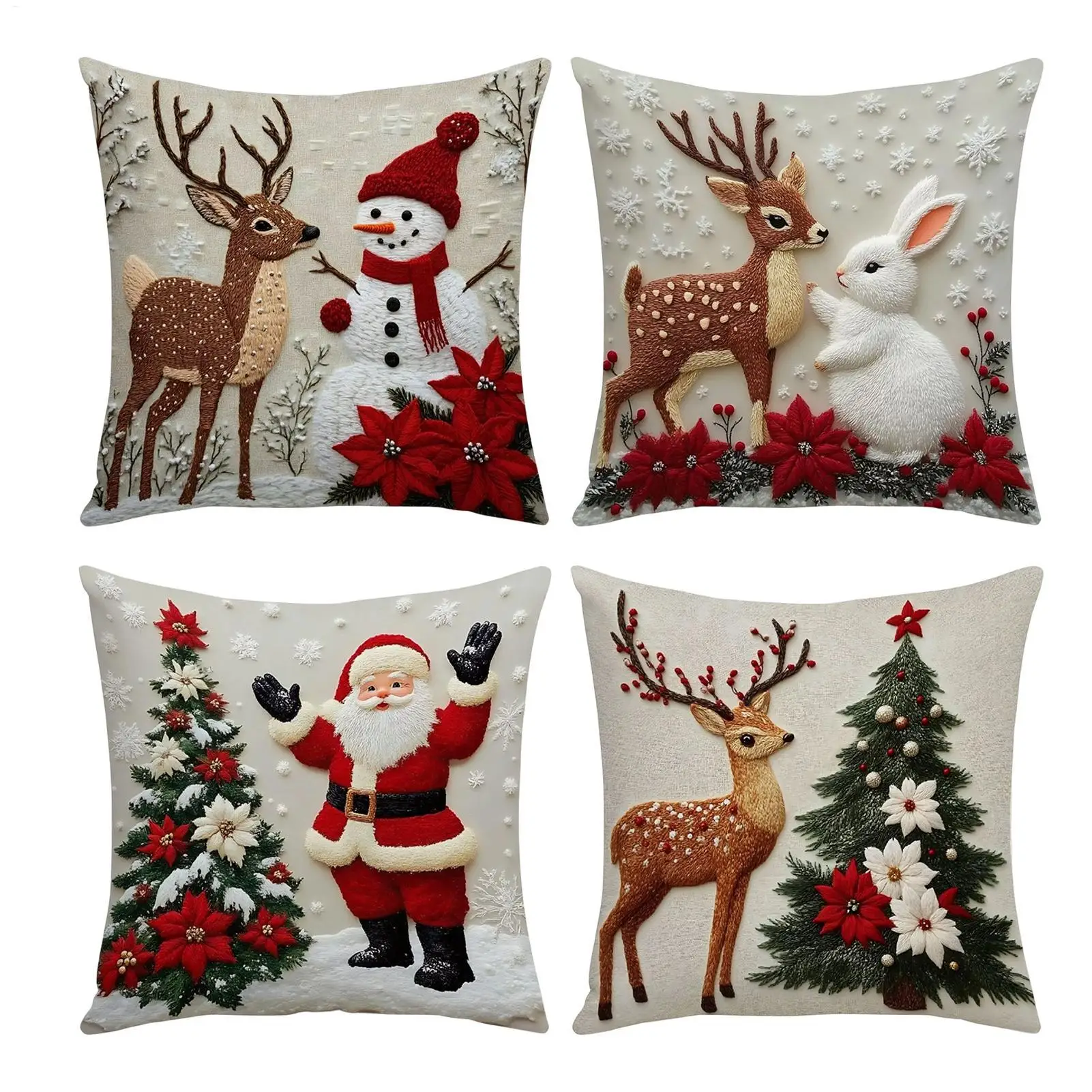 4 Stück weicher Weihnachts-Kissenbezug, hautfreundlicher Feiertags-Kissenbezug für Sofa, Couch, Wohnzimmer, Schlafzimmer-Dekoration, 17,7 x 17,7 Zoll