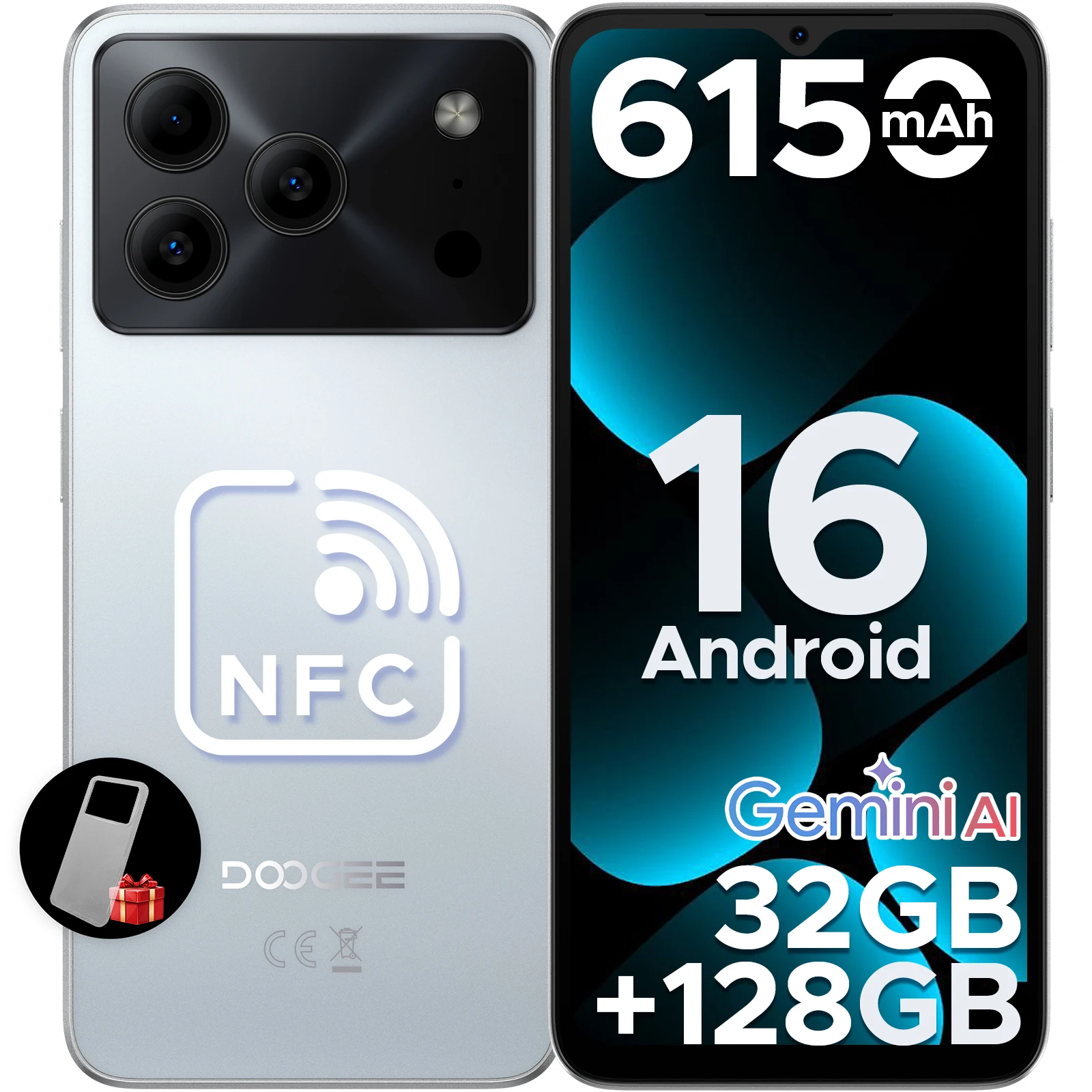 DOOGEE Note56 Pro - Android 16 Smartphone met Gemini AI, 6.56" scherm, 6150mAh batterij, 32GB RAM (4+28), 128GB opslag, Widevine L1