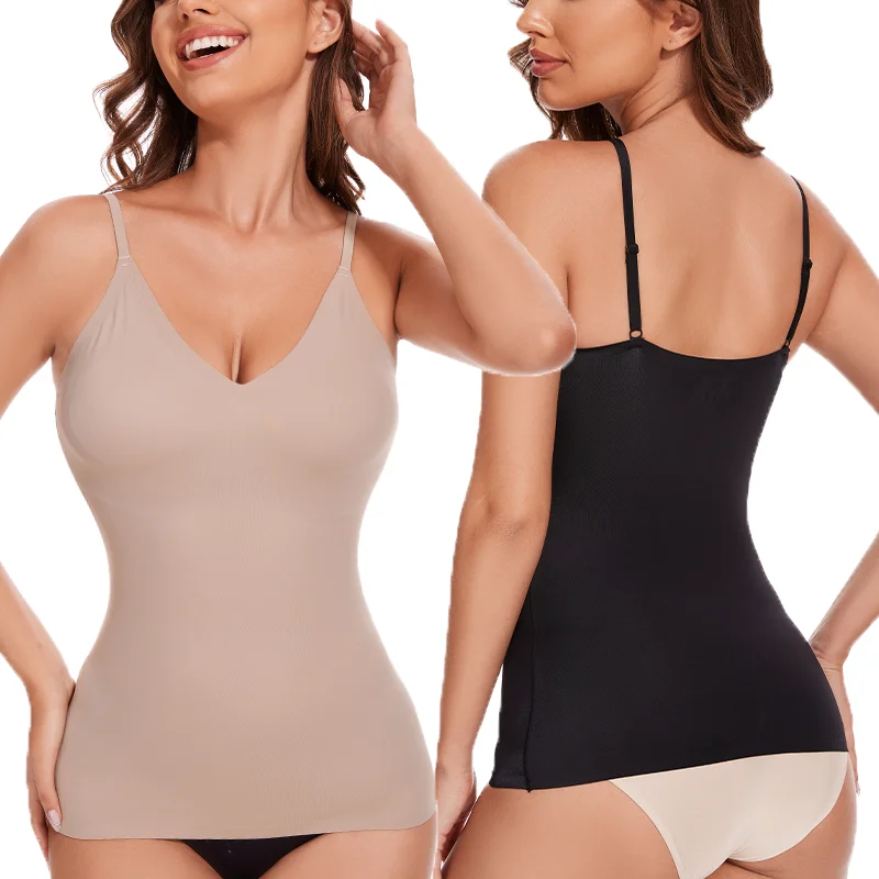 Seamless Shapewear Tanks Tops For Women V Neck Waist Trainer Camisas Bodyshaper Tummy Control Strapless Compression Top Tuninc