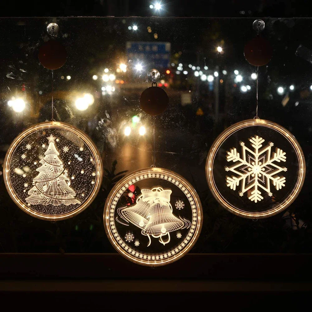 1 قطعة عيد الميلاد LED سلسلة ضوء للنوافذ ، معلقة ثلاثية الأبعاد سلسلة ضوء بطارية شجرة عيد الميلاد مصابيح تعليق للداخلية في الهواء الطلق