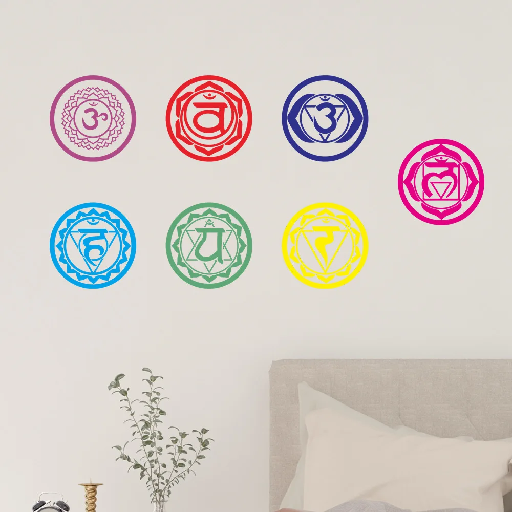 7 Chakras Vinyl Stickers Health Aum Meditation Yoga Om Meditation Symbol Art Wall Decals Home Decoration 7PCS/Set