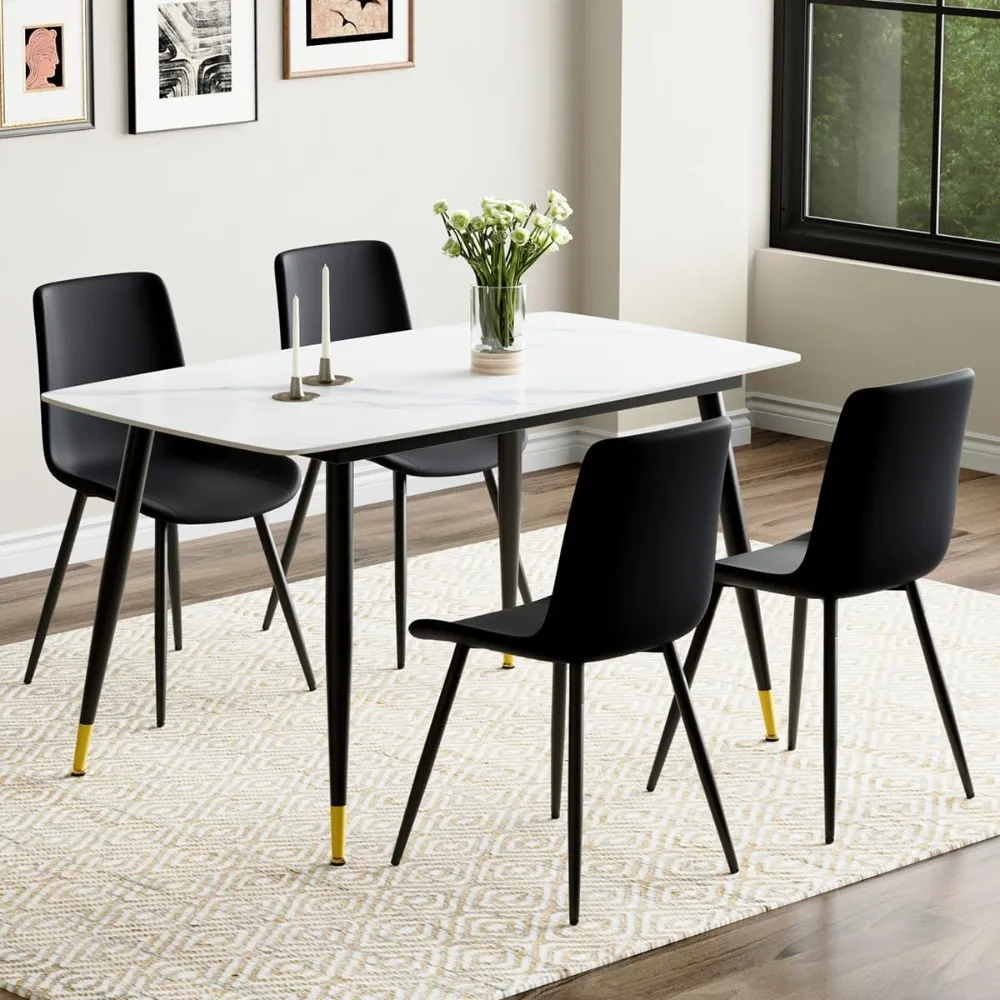 

White Dining Table Set for 4 – Sintered Stone Dining Room Sets, Easy to Assemble for Family Meals & Gatherings