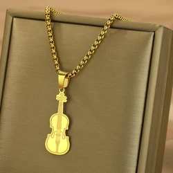 Kinitial Violin Ornament Pendant Necklace Women Iconic Stringed Instrument Musician Jewelry Stainless Steel Jewelry