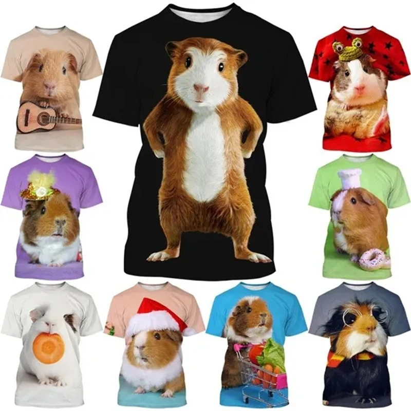 Camiseta con estampado 3D de conejillo de indias para hombre y mujer, camiseta informal bonita de manga corta, camiseta divertida de tendencia, disfraces, Top