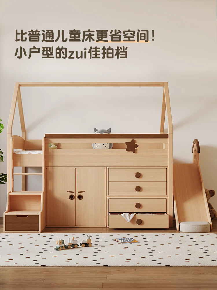 

Кровать полувысота для небольшой квартиры из массива дерева с многофункциональным ограждением