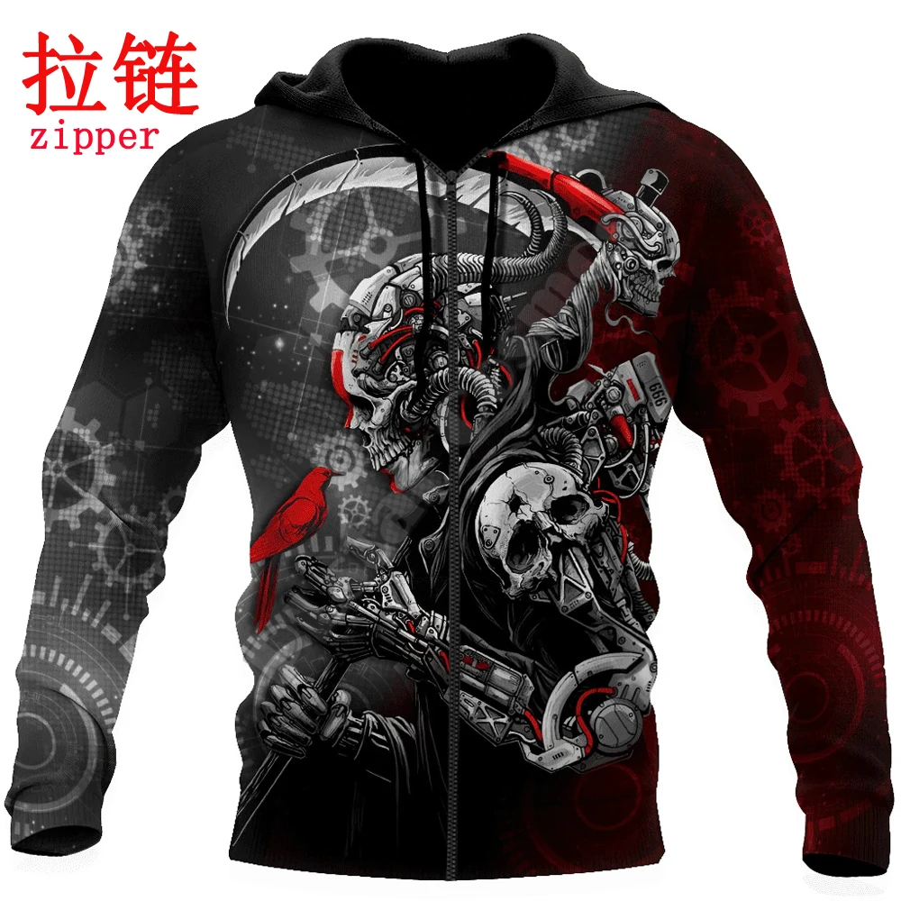 Skull Grim Reaper Robot Mechanic Cyber 3D Printed Mens hoodies & Sweatshirt Autumn Unisex zipper Hoodie Casual Sportswear DW900